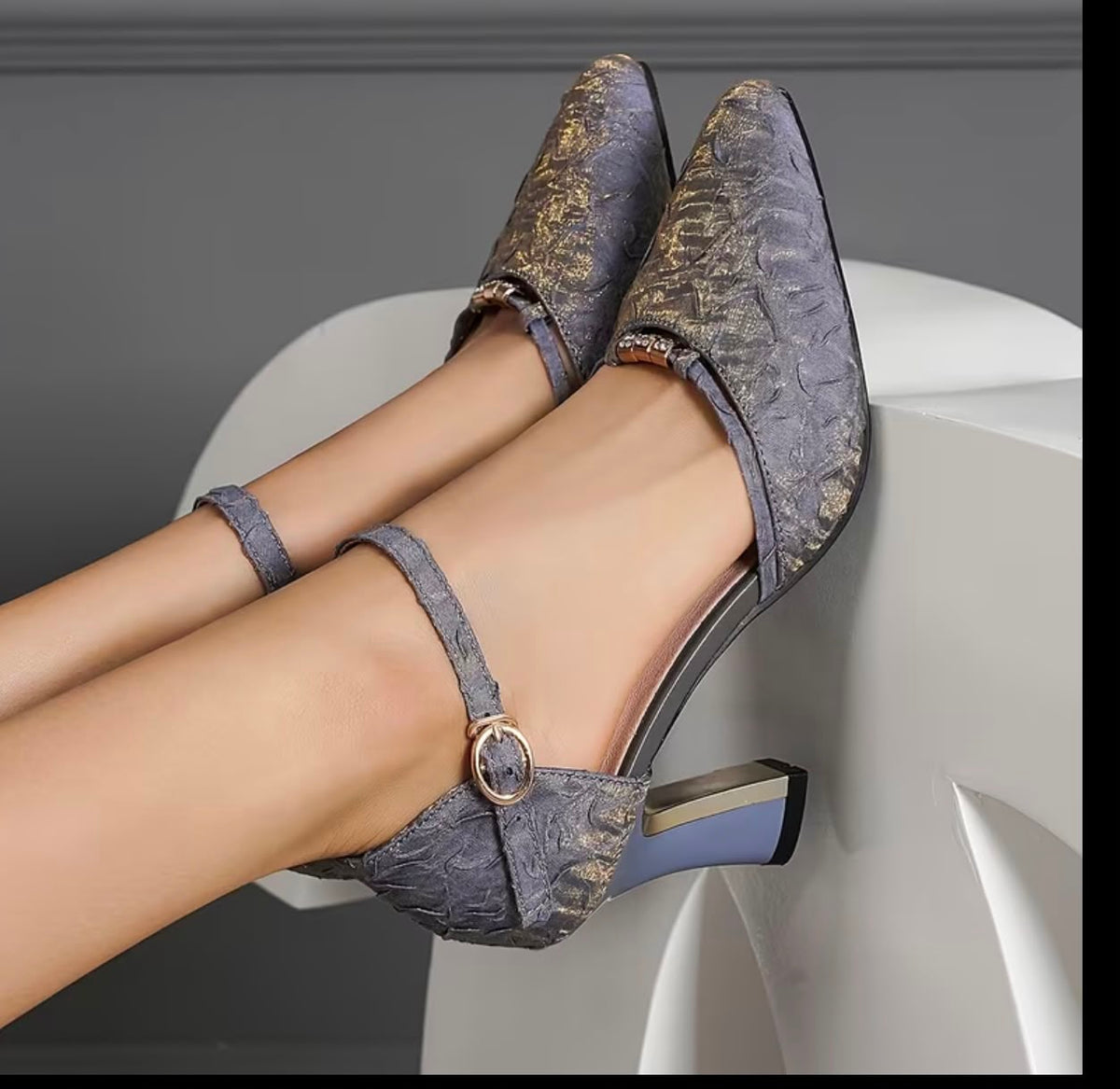 Women's Hollow Pointed-Toe Ankle Strap Chunky Heel Sandals, Women Shoes