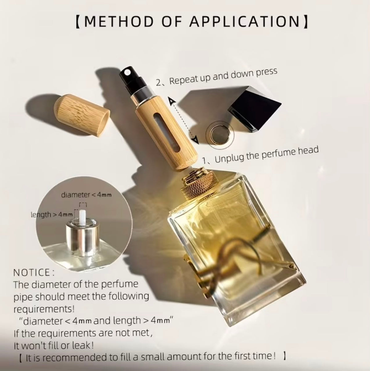 Perfume Bottom Dispensing Bottle High-End Bamboo Shell 2 Direct Charge Perfume Dispensing Bottle Spray Bottle 5MI 8MI Small Empty Bottle