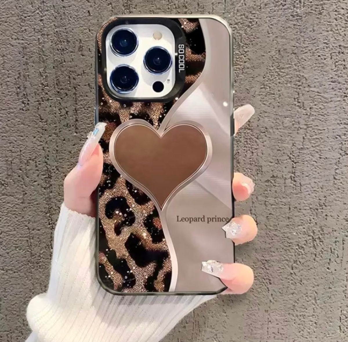 Phone Case - Leoparo Print Heart-Shaped Patchwork Printed Hard Protective Phone Case for Iphone 17 Pro Max 17 Air Cases for Iphone 16 15 14 13 12 11 Pro Max 16E X XR XS Max 78 Plus SE Shockproof Cover