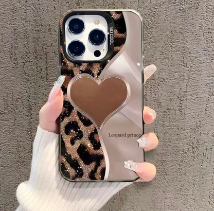 Phone Case - Leoparo Print Heart-Shaped Patchwork Printed Hard Protective Phone Case for Iphone 17 Pro Max 17 Air Cases for Iphone 16 15 14 13 12 11 Pro Max 16E X XR XS Max 78 Plus SE Shockproof Cover
