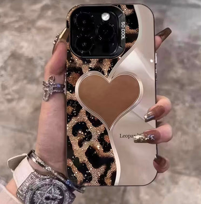 Phone Case - Leoparo Print Heart-Shaped Patchwork Printed Hard Protective Phone Case for Iphone 17 Pro Max 17 Air Cases for Iphone 16 15 14 13 12 11 Pro Max 16E X XR XS Max 78 Plus SE Shockproof Cover