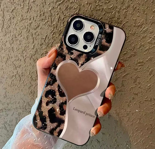 Phone Case - Leoparo Print Heart-Shaped Patchwork Printed Hard Protective Phone Case for Iphone 17 Pro Max 17 Air Cases for Iphone 16 15 14 13 12 11 Pro Max 16E X XR XS Max 78 Plus SE Shockproof Cover