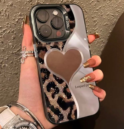 Phone Case - Leoparo Print Heart-Shaped Patchwork Printed Hard Protective Phone Case for Iphone 17 Pro Max 17 Air Cases for Iphone 16 15 14 13 12 11 Pro Max 16E X XR XS Max 78 Plus SE Shockproof Cover