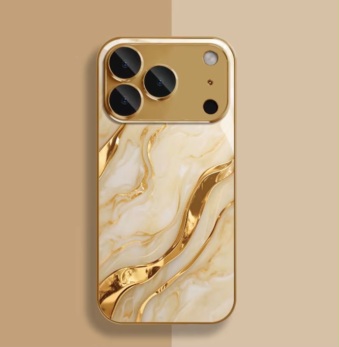 Phone Case: Golden Marble Wave Design Pattern Electroplated Glass Phone Case, Compatible with iPhone 17/17 Pro Max/17 Air/ 16 Pro Max/15/14 Plus/13 Pro/12/11 Pro Max, Full Coverage, Fashionable and Luxurious, High-Appearance Protective Case