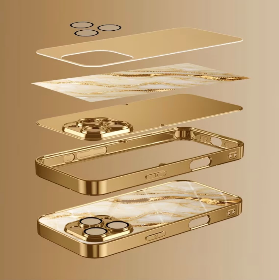 Phone Case: Golden Marble Wave Design Pattern Electroplated Glass Phone Case, Compatible with iPhone 17/17 Pro Max/17 Air/ 16 Pro Max/15/14 Plus/13 Pro/12/11 Pro Max, Full Coverage, Fashionable and Luxurious, High-Appearance Protective Case