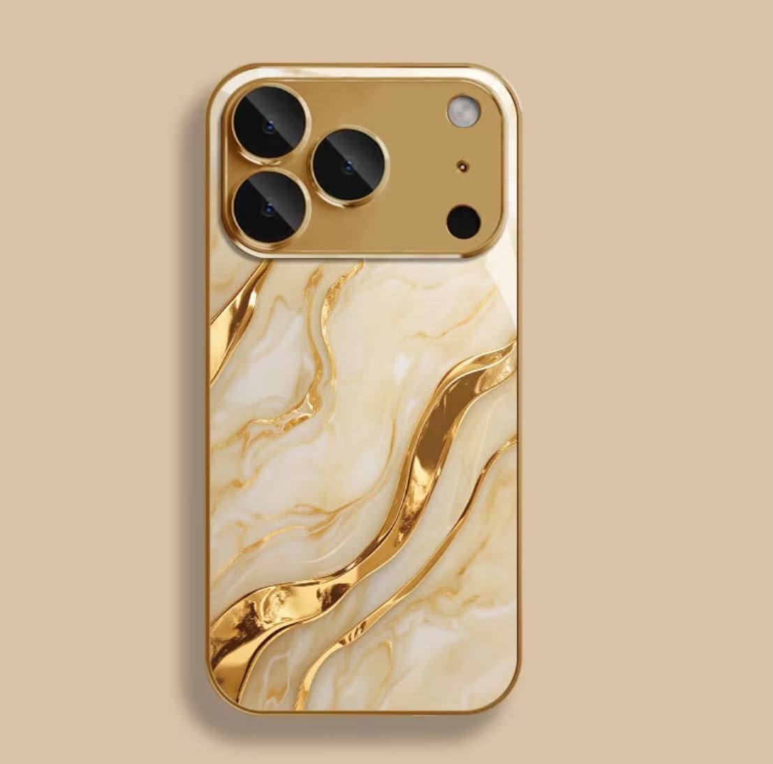 Phone Case: Golden Marble Wave Design Pattern Electroplated Glass Phone Case, Compatible with iPhone 17/17 Pro Max/17 Air/ 16 Pro Max/15/14 Plus/13 Pro/12/11 Pro Max, Full Coverage, Fashionable and Luxurious, High-Appearance Protective Case