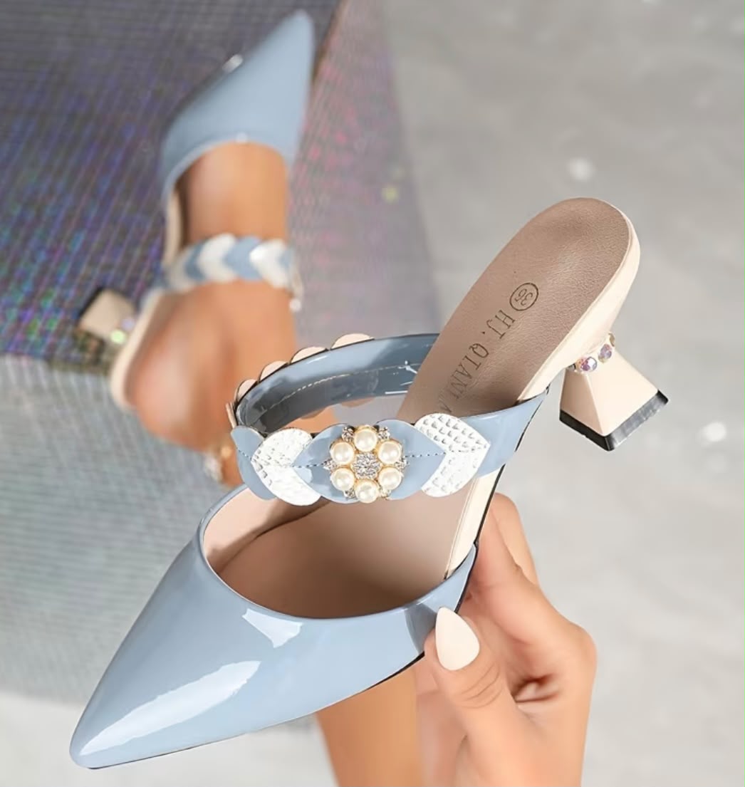 Chic Pointed Toe High Heel Sandals with Chunky Heel, Women Shoes