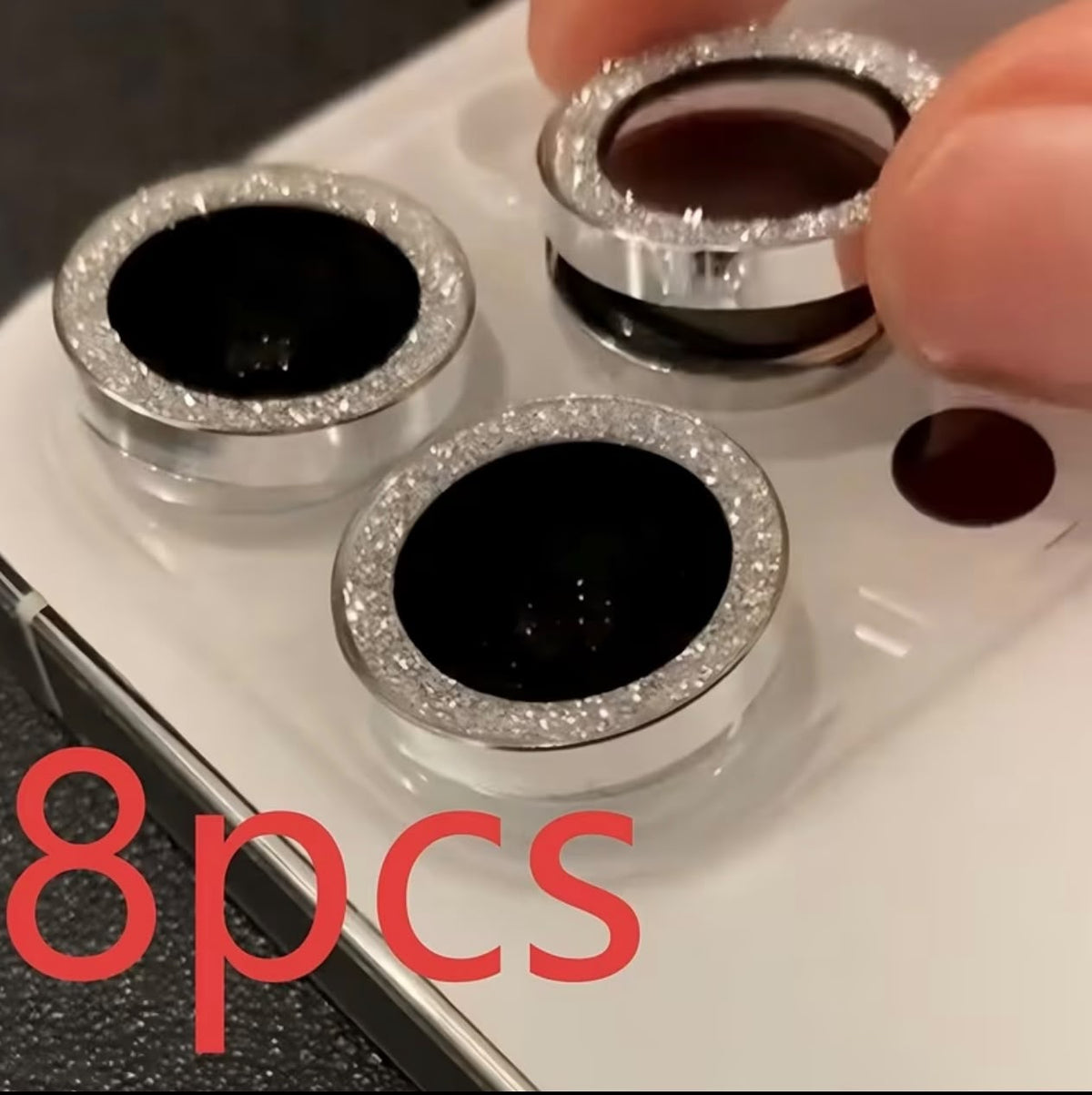 8pcs Glitter Lens Protectors Suitable for Iphone 17 Pro Max/16 Pro/15 Pro/14 Pro/ 13/12/11 Series, with Tempered Glass Film, Phone Additions, Glitter Design, Fashionable And Aesthetic